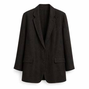 relaxed very dark brown-black single-breasted linen-like woven fabric blazer