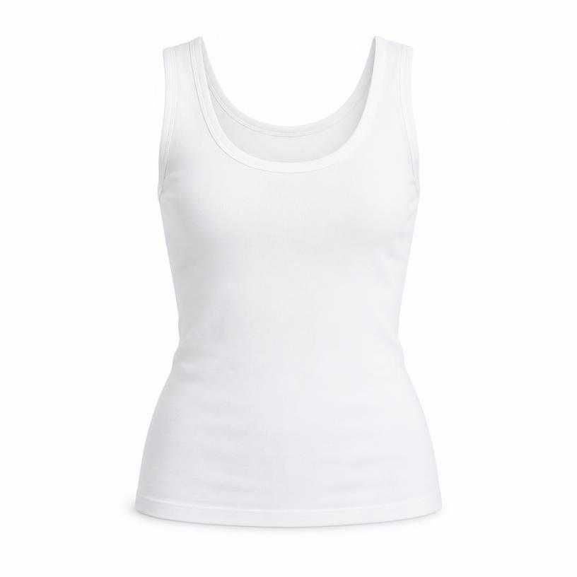 fitted white scoop neckline cotton jersey tank top