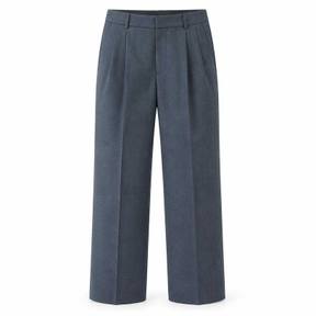 relaxed blue-grey front crease woven suiting fabric tailored trousers