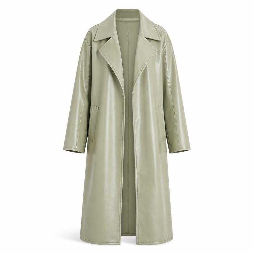 relaxed pale sage green wide lapels long coat