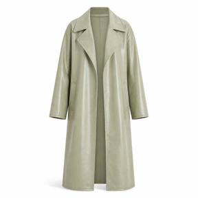 relaxed pale sage green wide lapels long coat