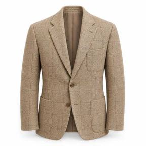 relaxed beige tan herringbone tweed suit jacket