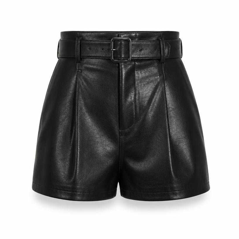 fitted black high-waisted leather-like shorts