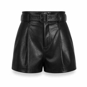 fitted black high-waisted leather-like shorts