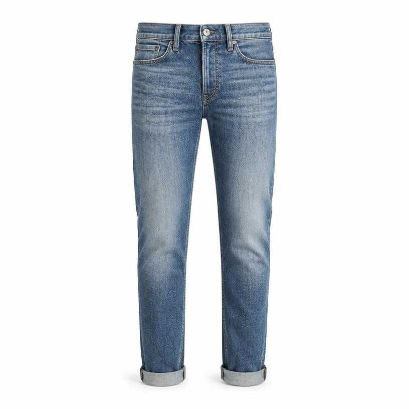 fitted washed blue cuffed hems denim jeans