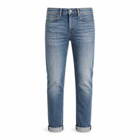 fitted washed blue cuffed hems denim jeans