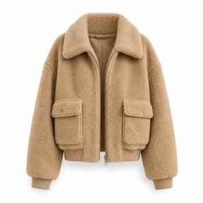 oversized beige tan cropped sherpa fleece teddy jacket