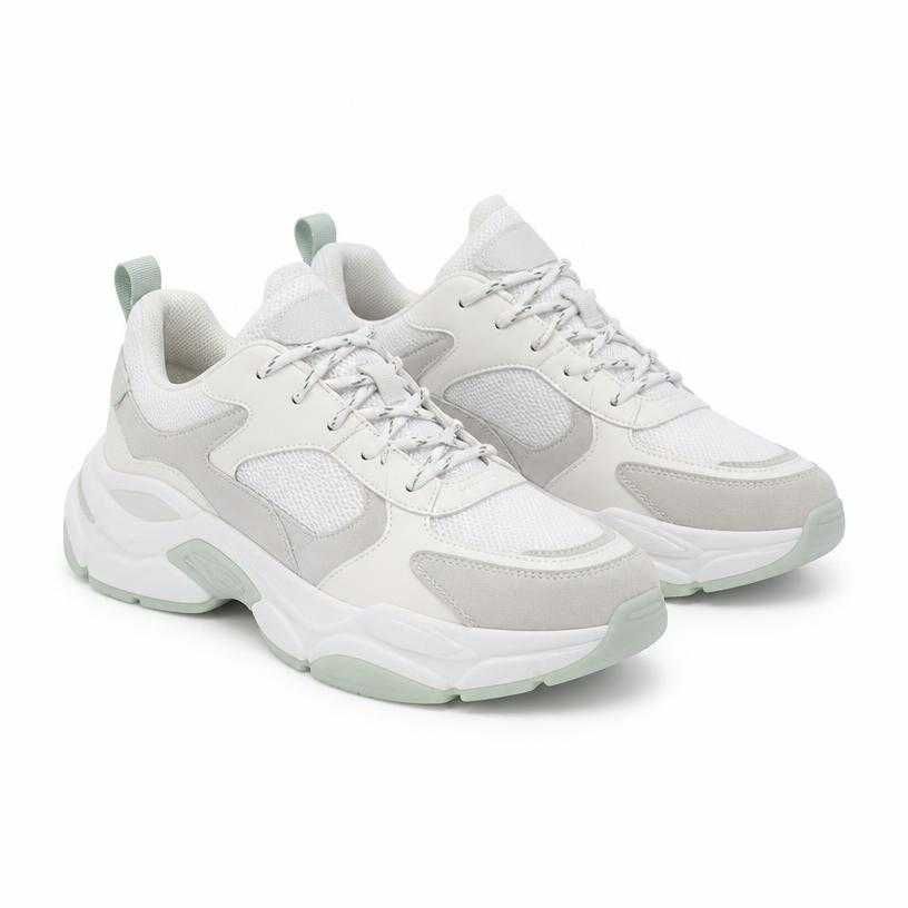 white and light grey chunky sole sneakers