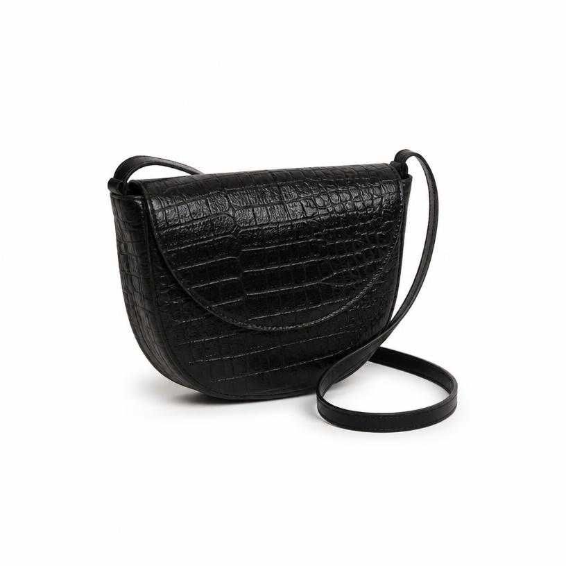 black croc-embossed leather-like crossbody bag