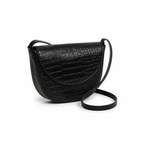 black croc-embossed leather-like crossbody bag
