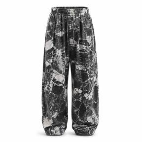 relaxed black grey and white abstract print trousers