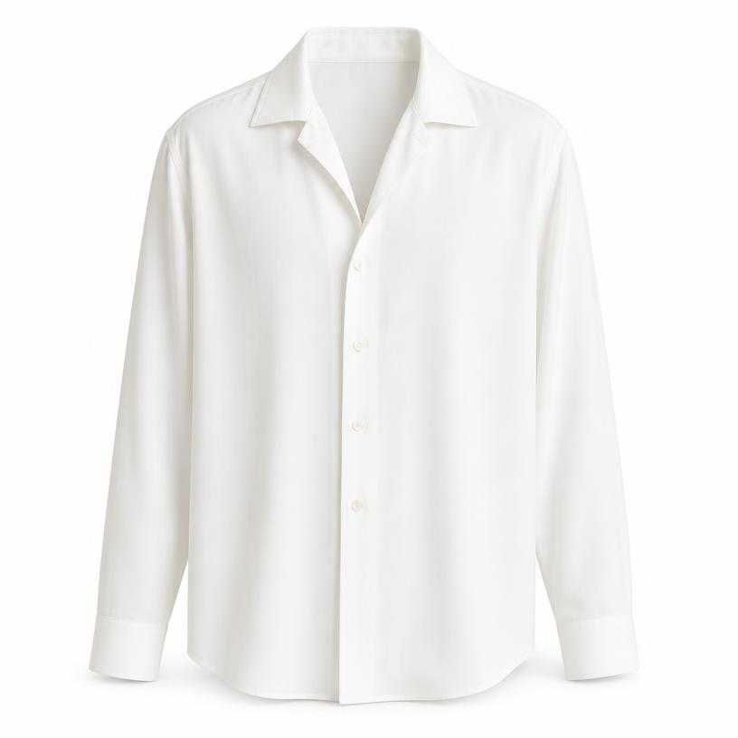 relaxed white open-collar woven shirting shirt