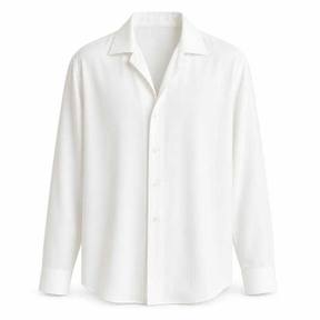 relaxed white open-collar woven shirting shirt