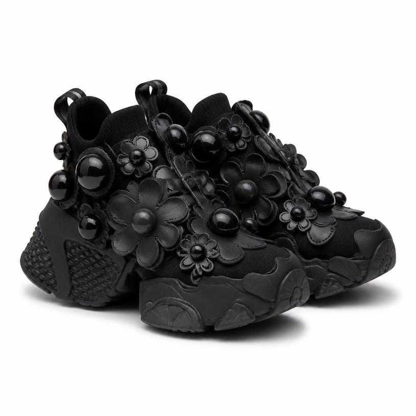 black chunky embellished sneakers