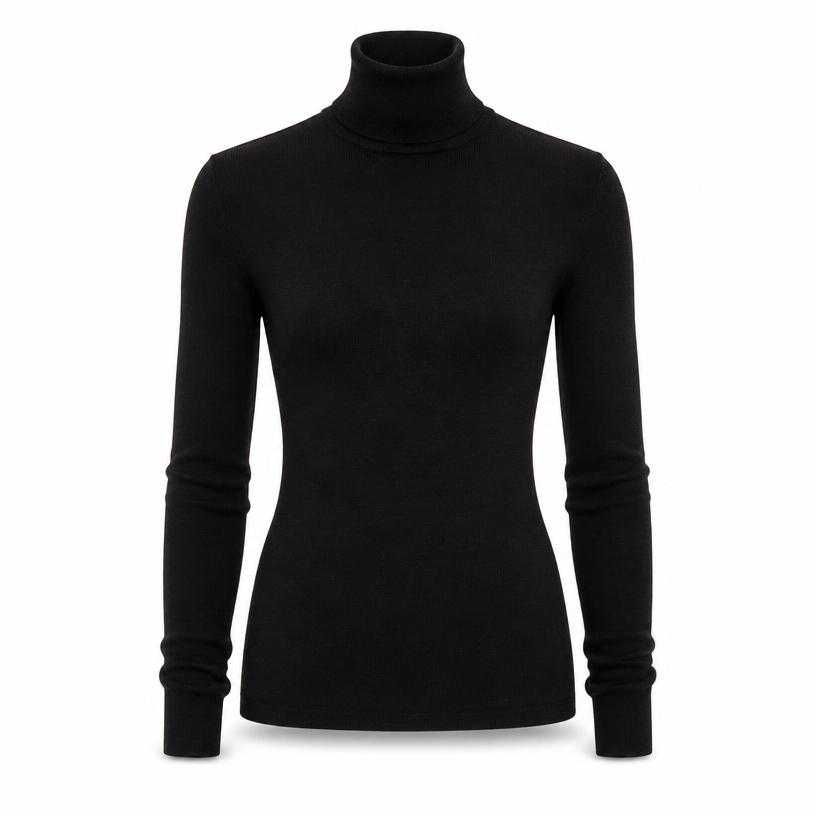 fitted black long sleeve fine knit turtleneck top