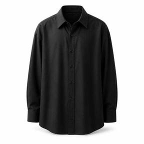 relaxed black point-collar woven shirt