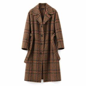 relaxed brown plaid large check wool-like coating overcoat