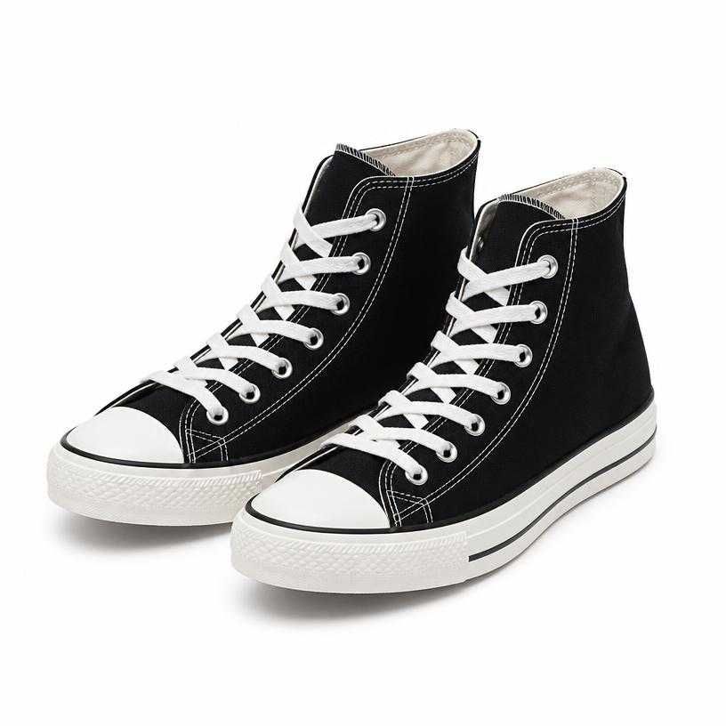 black and white white toe cap canvas-like upper high-top sneakers