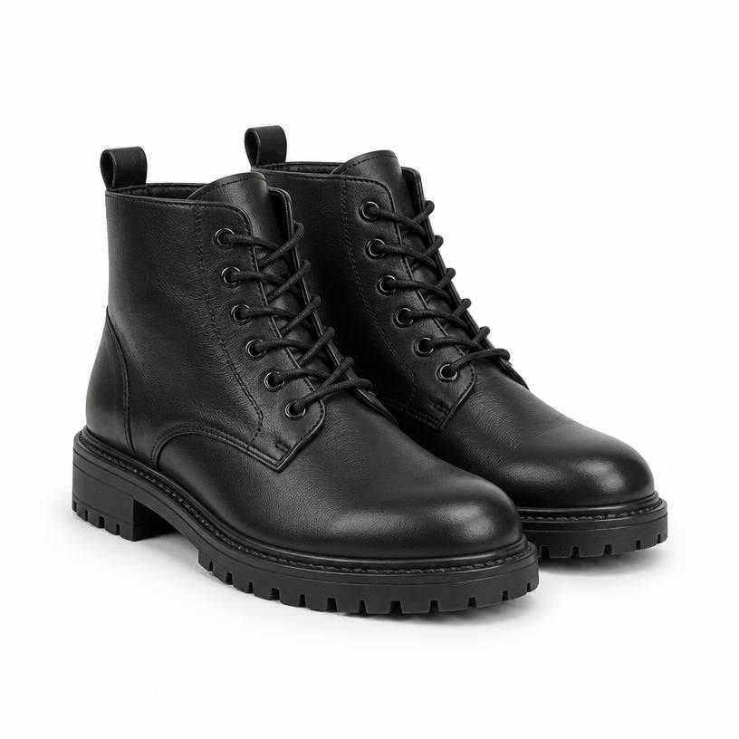 black lace-up leather boots