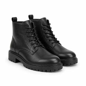 black lace-up leather boots