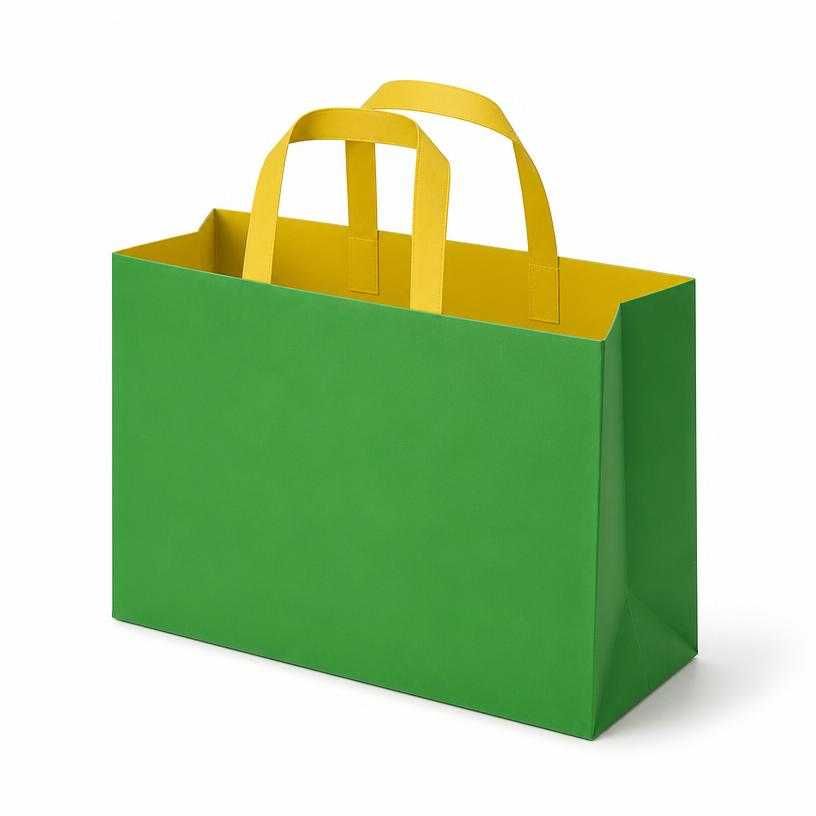 green yellow handles paper shopping bag