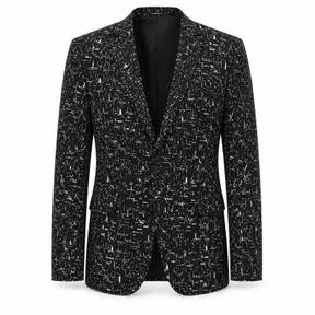 fitted black and white abstract dash woven suiting suit jacket