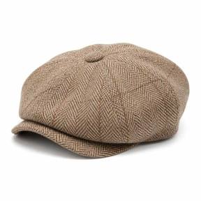 beige tan herringbone tweed flat cap