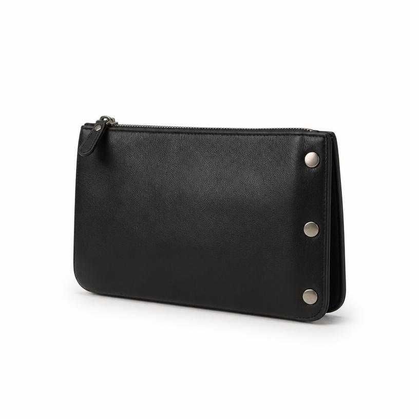 black small rectangular leather-like material clutch