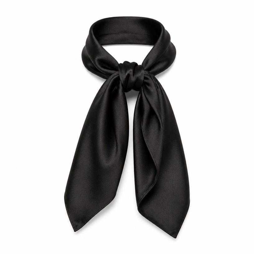 black draped silky neck scarf