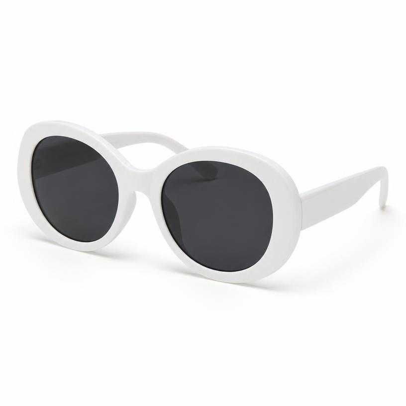 white oversized round plastic frame sunglasses