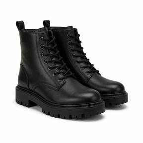 black chunky sole leather lace-up boots