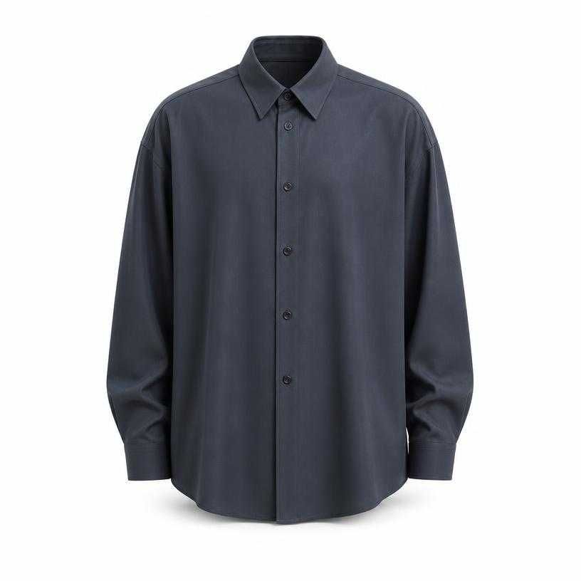 relaxed dark blue-grey button-up shirt