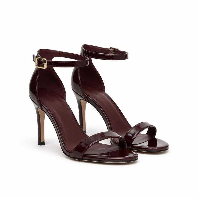 deep burgundy ankle-strap heels