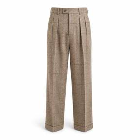 relaxed beige tan front pleats tweed trousers