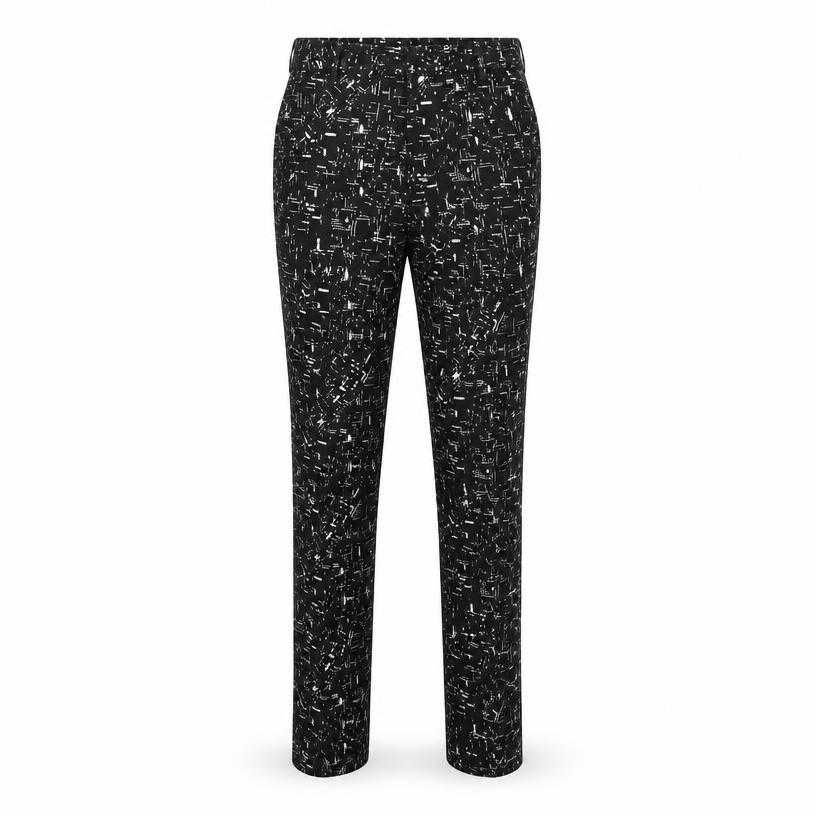 fitted black and white abstract dash woven suiting trousers