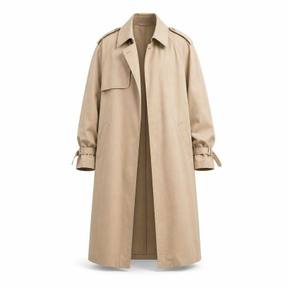 beige tan long length cotton twill trench coat