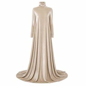relaxed champagne beige high neck satin-like fabric gown