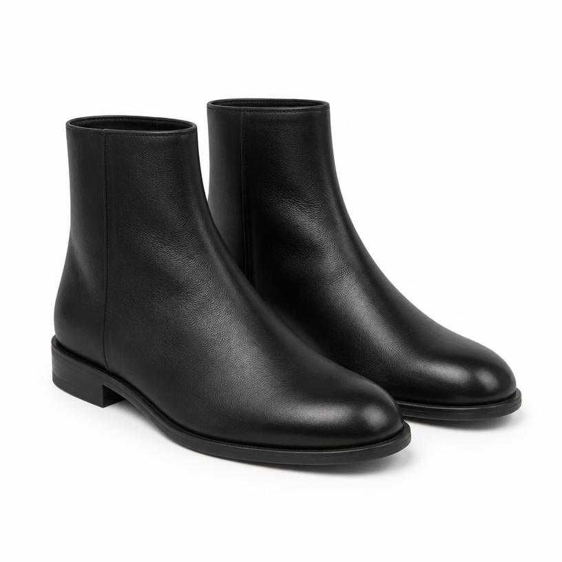 black low heel leather ankle boots