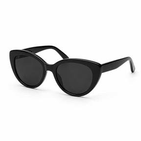 black rounded cat-eye glossy acetate-like frame sunglasses