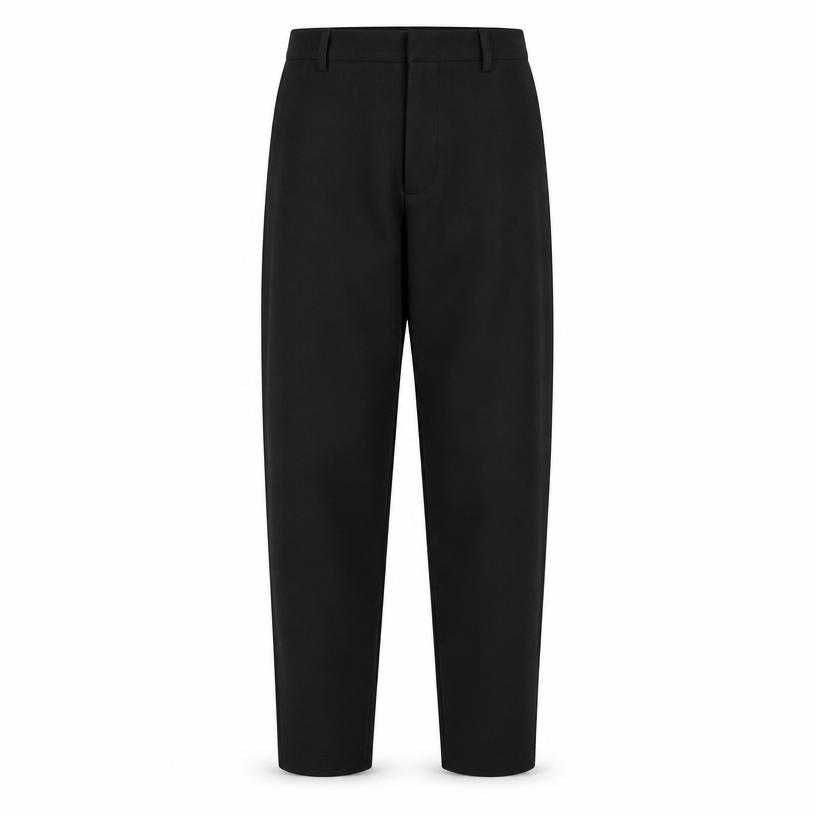relaxed black straight tapered woven fabric trousers