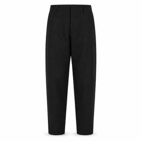 relaxed black straight tapered woven fabric trousers