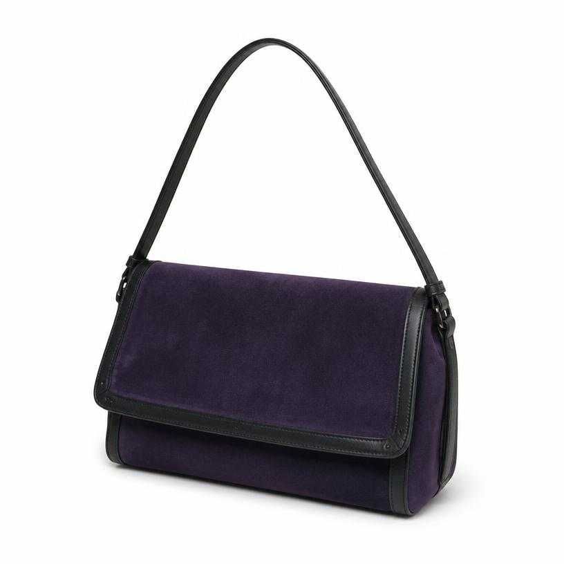 dark purple rectangular suede leather shoulder bag