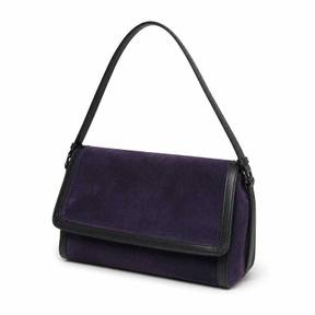 dark purple rectangular suede leather shoulder bag