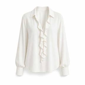 relaxed white front ruffle woven fabric blouse
