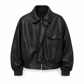 oversized black cropped leather leather jacket