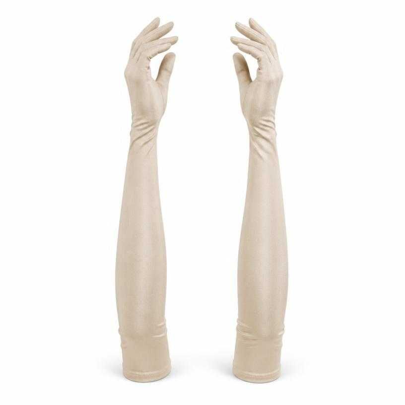 fitted champagne beige long stretch fabric gloves