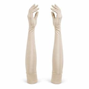 fitted champagne beige long stretch fabric gloves