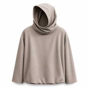 relaxed taupe beige draped hood smooth matte woven fabric hooded outer garment