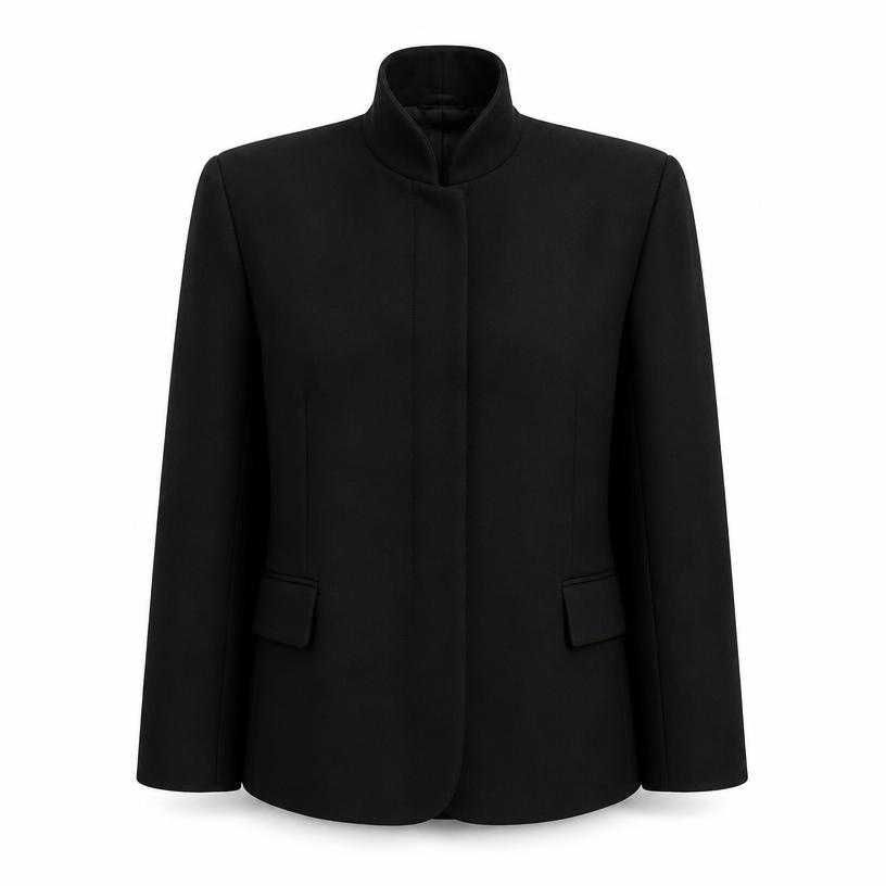 relaxed black structured shoulders woven suiting fabric jacket