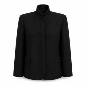 relaxed black structured shoulders woven suiting fabric jacket
